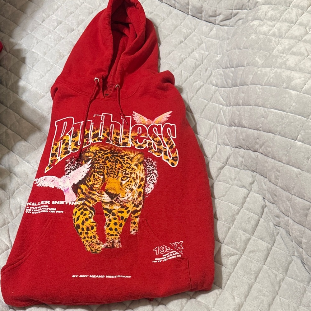 Red 'Ruthless' Graphic Leopard Hoodie